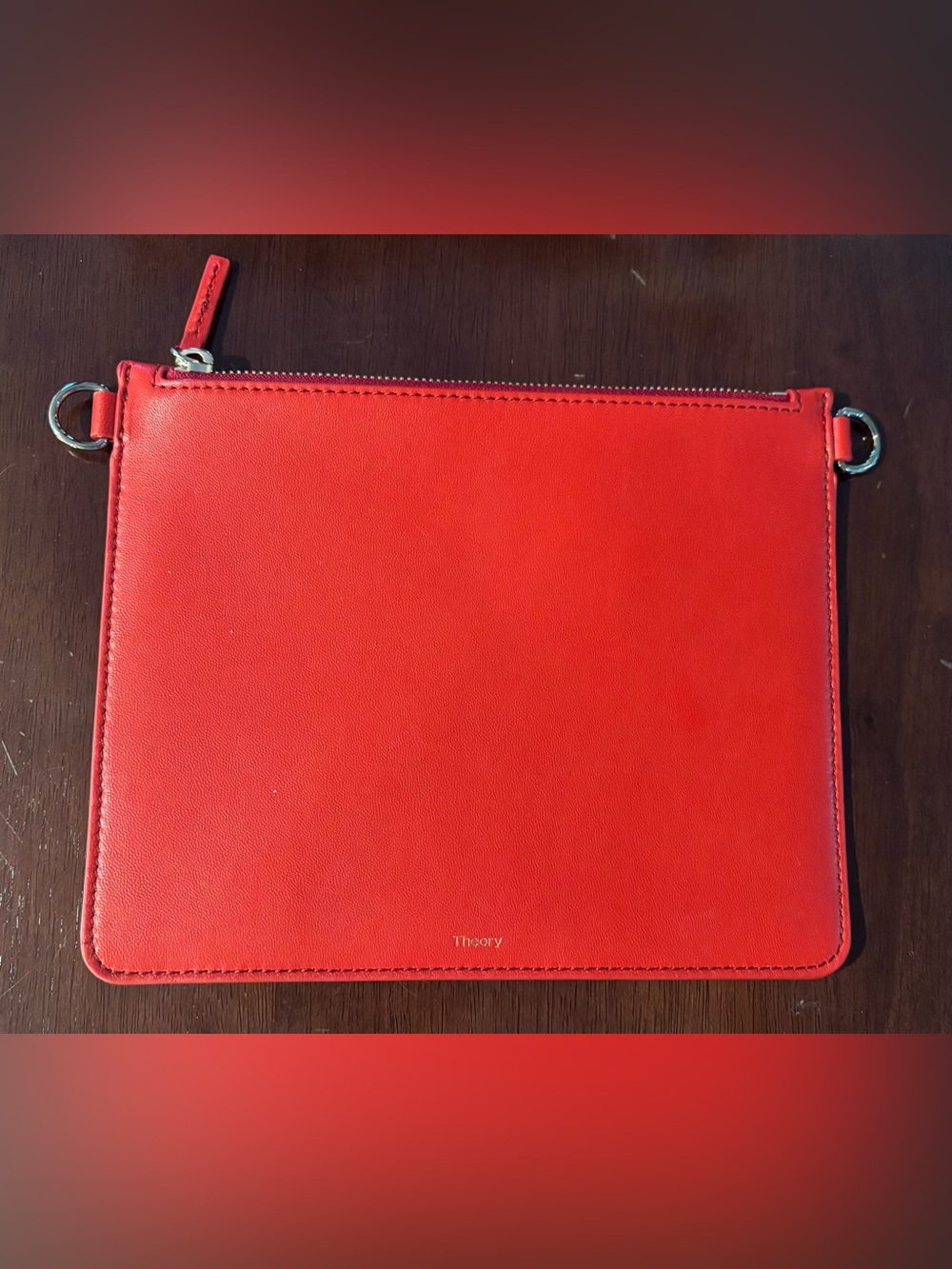 Authentic Theory Red Smooth Leather Zip Pouch Clutch 7x9"